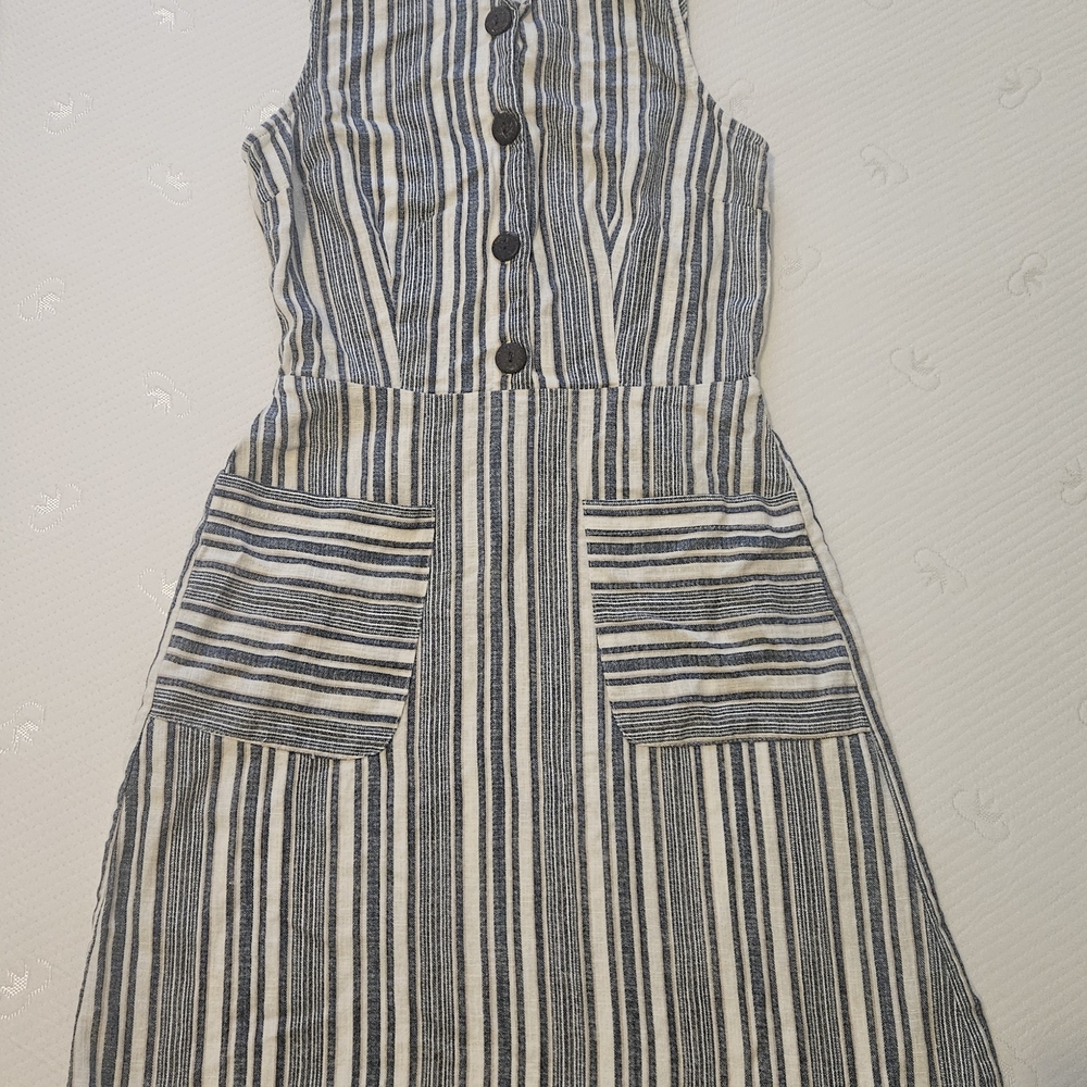 Monteau Los Angeles Sleeveless Button Down Linen Blend Midi Dress With Pockets